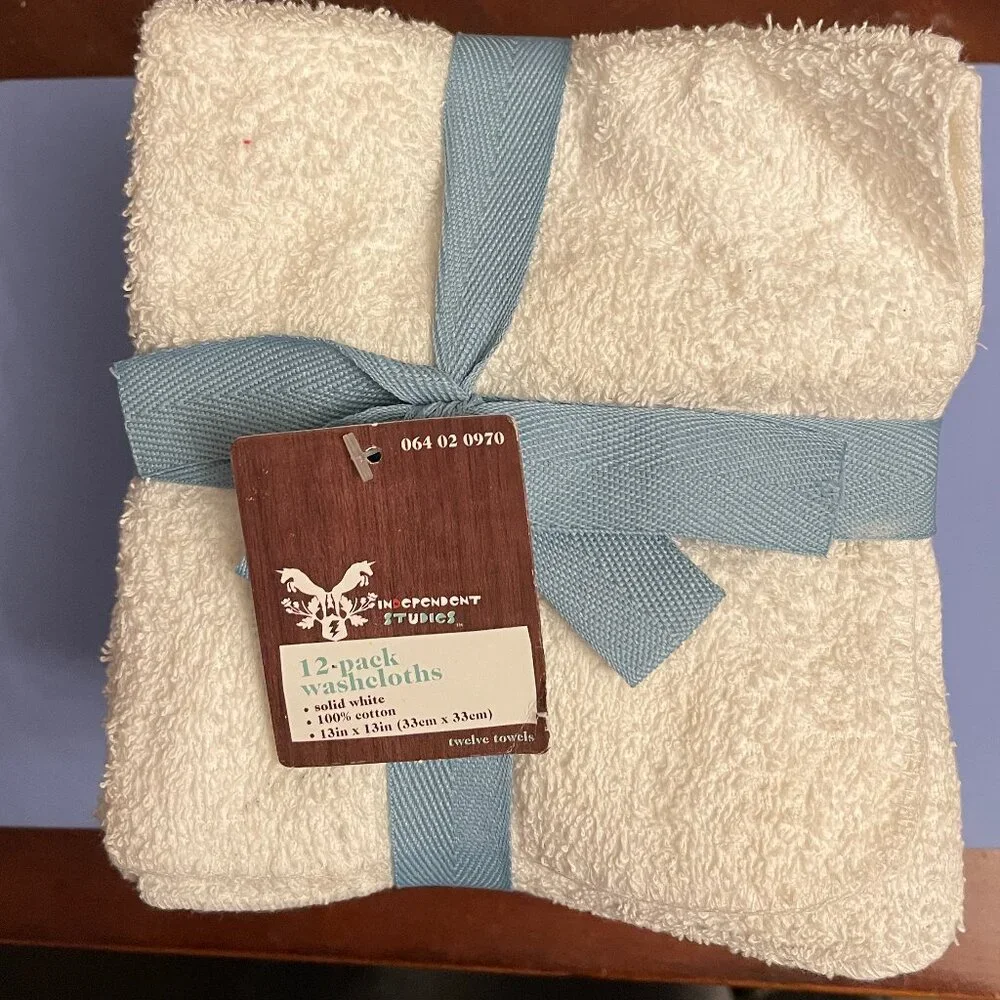 12 pk White Wash Cloths